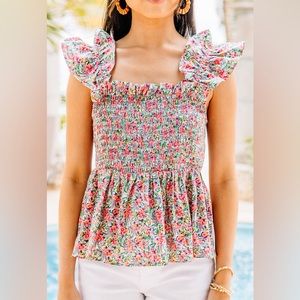 NWT Umgee Turn To You Pink Ditsy Floral Tank size Large